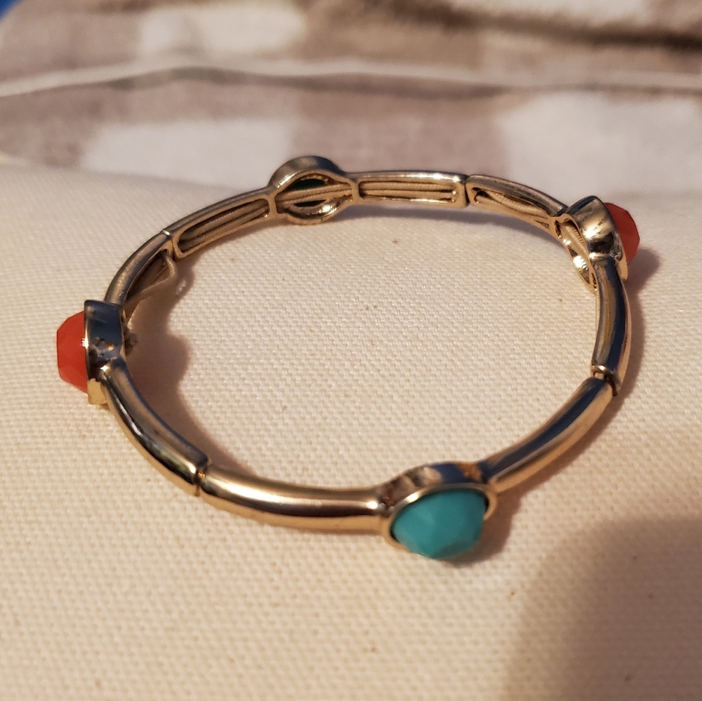 5 for $25 | Gold, Green, and Orange Stone Bracelet